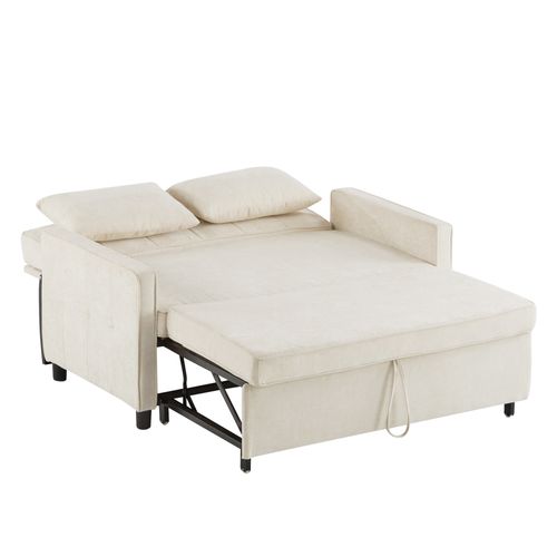 Canapé Convertible 2 Places, Dossier Réglable, Éponge Haute Densité, Revêtement Chenille - Beige