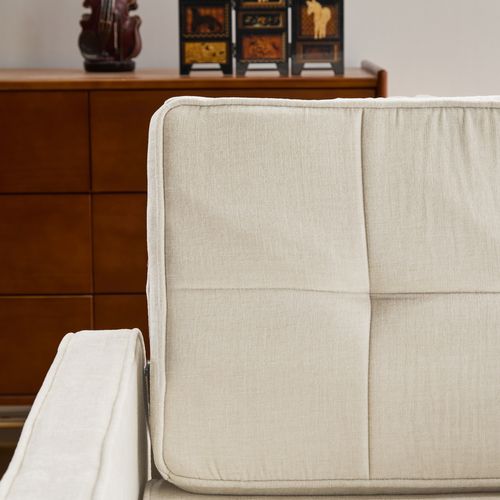 Canapé Convertible 2 Places, Dossier Réglable, Éponge Haute Densité, Revêtement Chenille - Beige