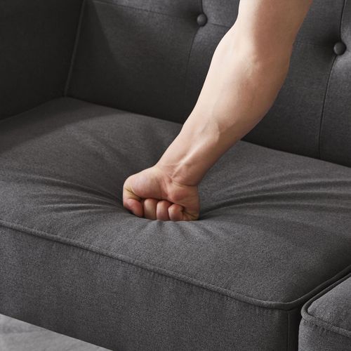 Canapé Droit Convertible 2 Places, Couchage Intégré, Coton-lin Confortable, Pieds Bois - Noir