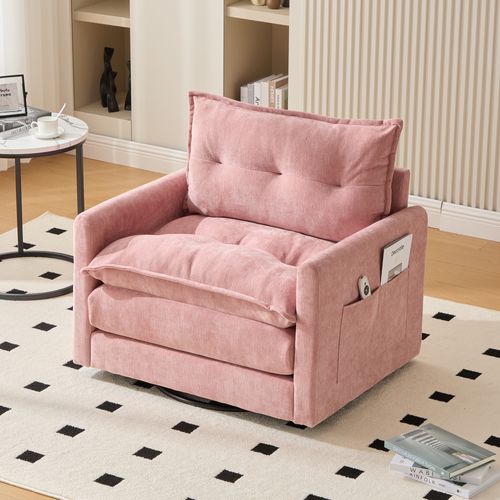 Fauteuil Pivotant 360° Avec Coussins - Style Moderne Confortable - Revêtement Chenille Doux - Rose