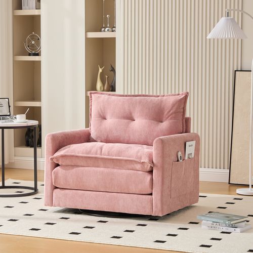 Fauteuil Pivotant 360° Avec Coussins - Style Moderne Confortable - Revêtement Chenille Doux - Rose