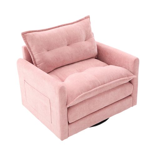 Fauteuil Pivotant 360° Avec Coussins - Style Moderne Confortable - Revêtement Chenille Doux - Rose