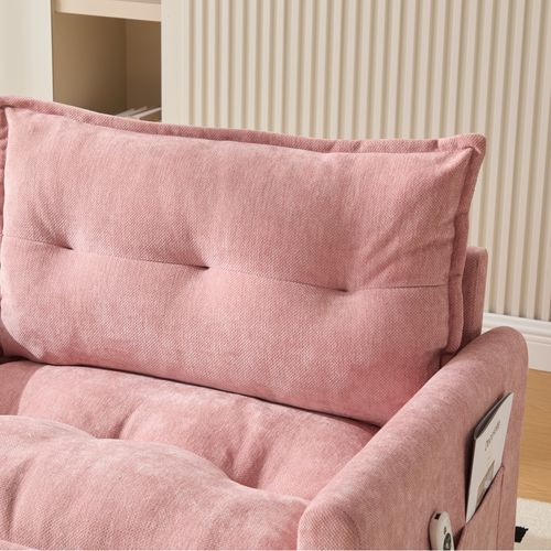 Fauteuil Pivotant 360° Avec Coussins - Style Moderne Confortable - Revêtement Chenille Doux - Rose