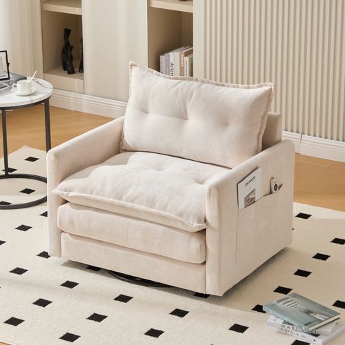 Fauteuil Pivotant 360° Avec Coussins - Style Moderne Confortable - Revêtement Chenille Doux - Beige