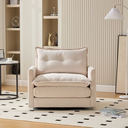Fauteuil Pivotant 360° Avec Coussins - Style Moderne Confortable - Revêtement Chenille Doux - Beige