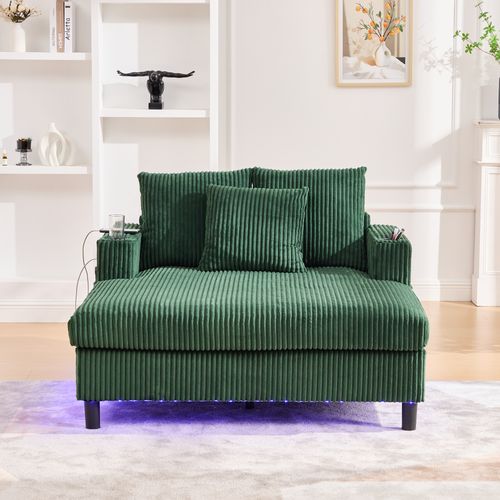 Canapé Fixe 2 Places Avec Porte-gobelets Latéraux, Ports USB Et Éclairage LED - Velours - Émeraude