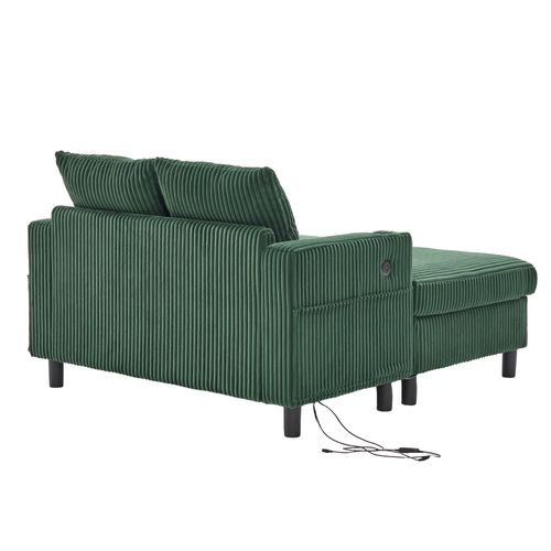 Canapé Fixe 2 Places Avec Porte-gobelets Latéraux, Ports USB Et Éclairage LED - Velours - Émeraude