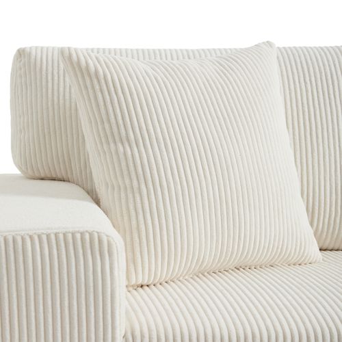 Canapé Droit Convertible 3-4 Places, Rangement, USB, Tablette Latérale, Velours Côtelé - Beige