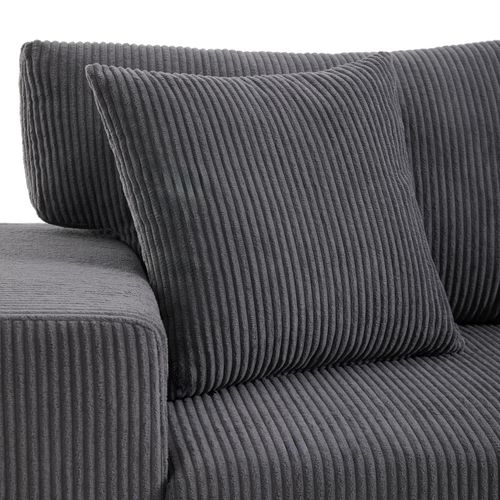 Canapé Droit Convertible 3-4 Places, Rangement, USB, Tablette Latérale, Velours Côtelé - Gris