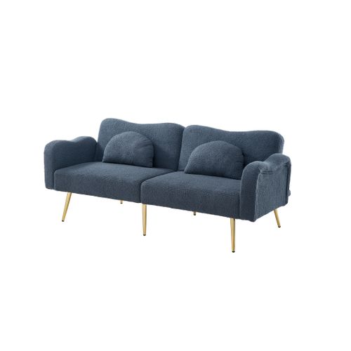 Canapé Droit Convertible 2 Places, Dossier 3 Positions, Laine D'agneau, Pieds Métal - Bleu Gris