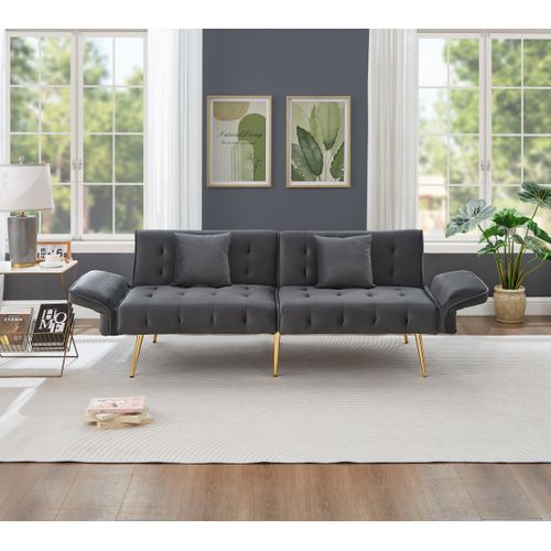 Canapé Convertible 2 Places, Dossier 3 Positions, Accoudoirs 6 Positions, Velours - Gris Antique