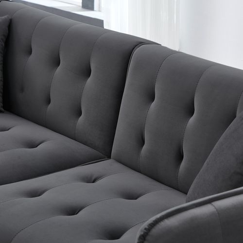 Canapé Convertible 2 Places, Dossier 3 Positions, Accoudoirs 6 Positions, Velours - Gris Antique