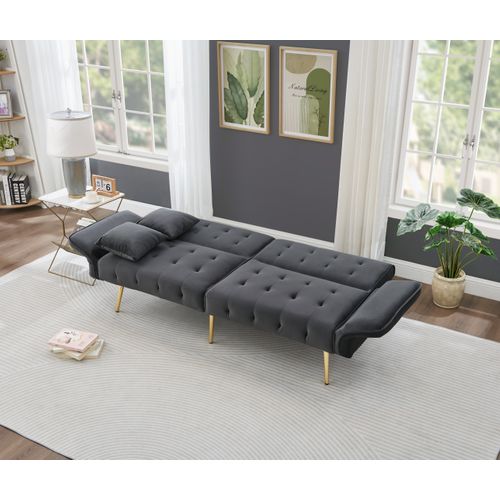 Canapé Convertible 2 Places, Dossier 3 Positions, Accoudoirs 6 Positions, Velours - Gris Antique