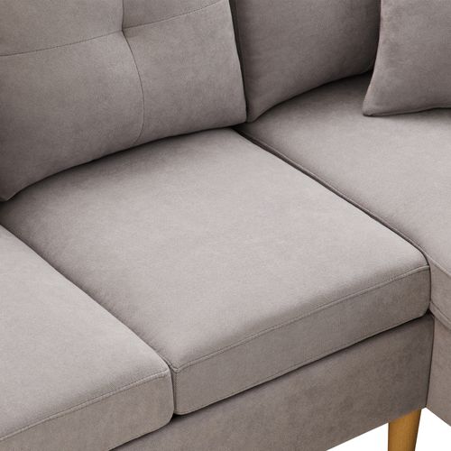 Canapé D'angle 3 Places, Rangement, Porte-gobelets, Tissu Coton-lin - Gris Clair