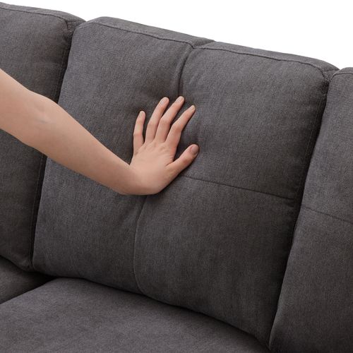 Canapé D'angle 3 Places, Rangement, Porte-gobelets, Tissu Coton-lin - Gris Foncé