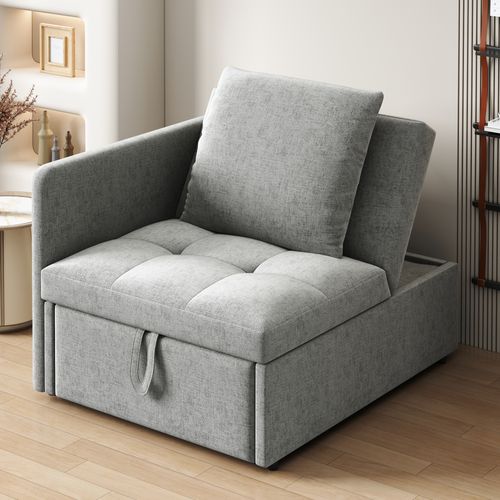 Canapé Convertible 1 Place, Dossier Réglable, Fonction Convertible, Sans Matelas, Tissu Lin - Gris