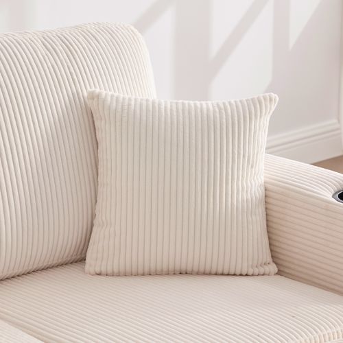 Canapé Fixe 3 Places Avec Rangement, LED Et Porte-gobelets - Velours Côtelé Jaune Beige