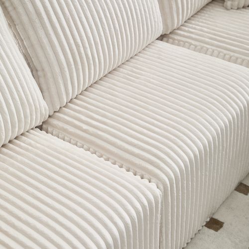 Canapé D’angle Modulable, Méridienne, Velours Côtelé, Poches Et Porte-gobelet, 5 Coussins - Beige