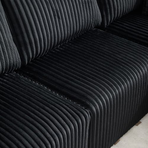 Canapé D’angle Modulable, Méridienne, Velours Côtelé, Poches Et Porte-gobelet, 5 Coussins - Noir