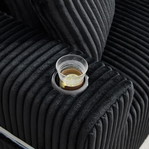 Canapé D’angle Modulable, Méridienne, Velours Côtelé, Poches Et Porte-gobelet, 5 Coussins - Noir