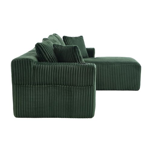Canapé D’angle Modulable, Méridienne, Velours Côtelé, Poches et Porte-gobelet, 5 Coussins - Vert