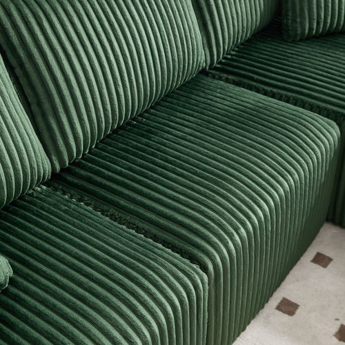 Canapé D’angle Modulable, Méridienne, Velours Côtelé, Poches et Porte-gobelet, 5 Coussins - Vert