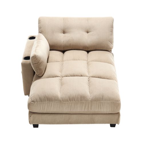 Méridienne Relax, Appui-tête Réglable, Poches Latérales, Ports USB, Mousse Épaisse, Velours Kaki