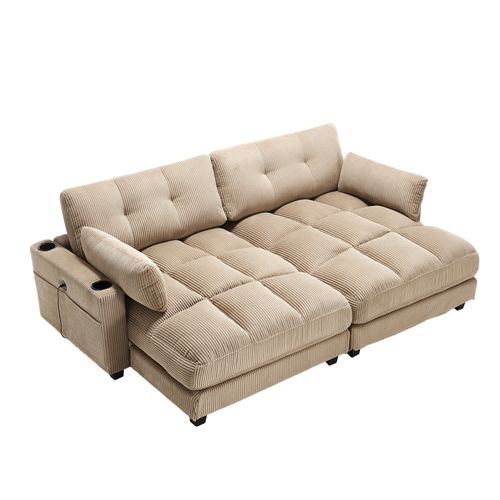 Méridienne Relax, Appui-tête Réglable, Poches Latérales, Ports USB, Mousse Épaisse, Velours Kaki