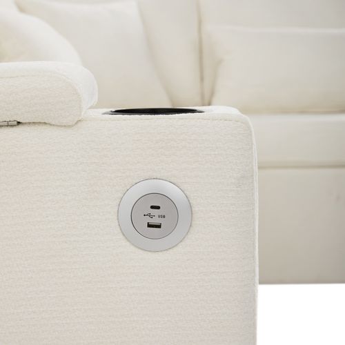 Canapé D’angle Convertible Avec Coffre, Porte-gobelets, Ports USB Et 4 Coussins Inclus, Beige