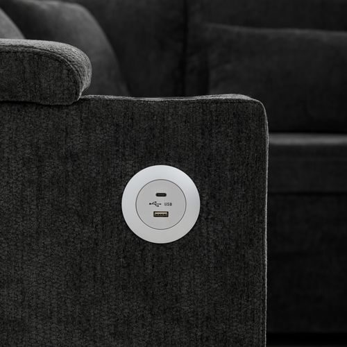 Canapé D’angle Convertible Avec Coffre, Porte-gobelets, Ports USB Et 4 Coussins Inclus, Gris Foncé