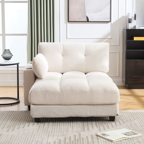 Méridienne Relax, Appui-tête Réglable, Poches Latérales, Ports USB, Mousse Épaisse, Velours Beige