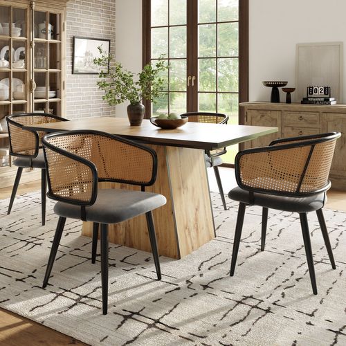 Chaise Salle à Manger Moderne En Velours, Dossier Confortable, Pieds Métal, Lot De 4, Gris