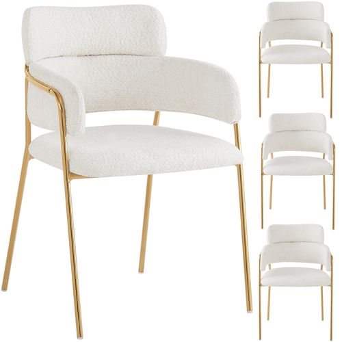Lot 4 Chaises Salle à Manger, Ergonomiques, Assise Velours Bouclé, Pieds Dorés, Beige