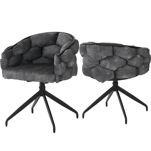 Lot 2 Chaises Pivotantes 360°, Ergonomiques, Accoudoirs, Assise Velours Bouclé, Gris