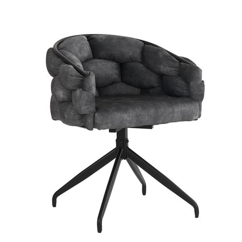 Lot 2 Chaises Pivotantes 360°, Ergonomiques, Accoudoirs, Assise Velours Bouclé, Gris