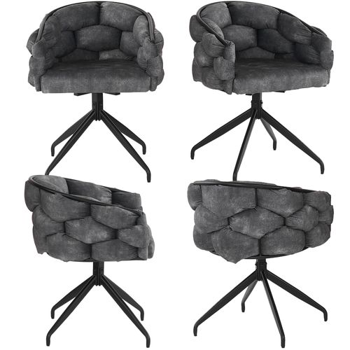 Lot 4 Chaises Pivotantes 360°, Accoudoirs Ergonomiques, Assise Velours Bouclé, Gris