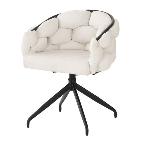 Lot 6 Chaises Pivotantes 360°, Accoudoirs Ergonomiques, Assise Velours Bouclé, Beige