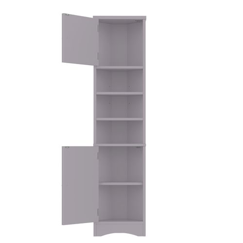 Meuble Salle De Bain 2 Portes, 3 Compartiments Ouverts, Étagères Ajustables - Mdf, Gris