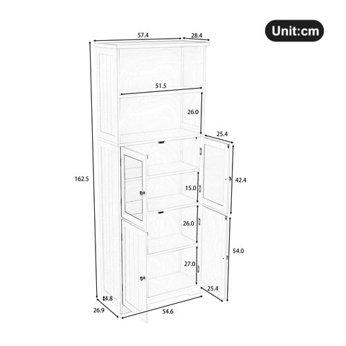 Meuble Salle De Bain 4 Portes, 2 Étagères Ouvertes, Ajustable - Mdf Résistant Humidité, Blanc