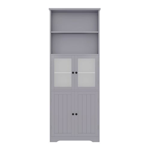 Meuble Salle De Bain 4 Portes, 2 Étagères Ouvertes - Mdf Résistant Humidité, Gris