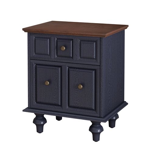 Meuble De Chevet, 2 Tiroirs Avec Pieds Colonnes - Mdf - 52x40x60,5 Cm - Bleu Foncé
