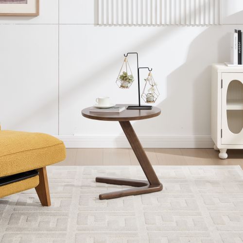 Bout De Canapé Rond, Bois Massif, Design Moderne, Piètement En Z, Marron