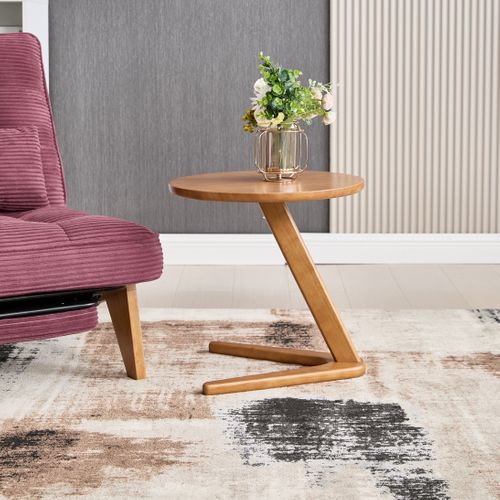 Bout De Canapé Rond, Bois Massif, Design Moderne, Piètement En Z, Naturel