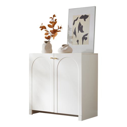 Buffet Moderne, 2 Portes Et Tiroirs, Rangement Vertical Pour Salon, Cuisine Ou Entrée, Crème