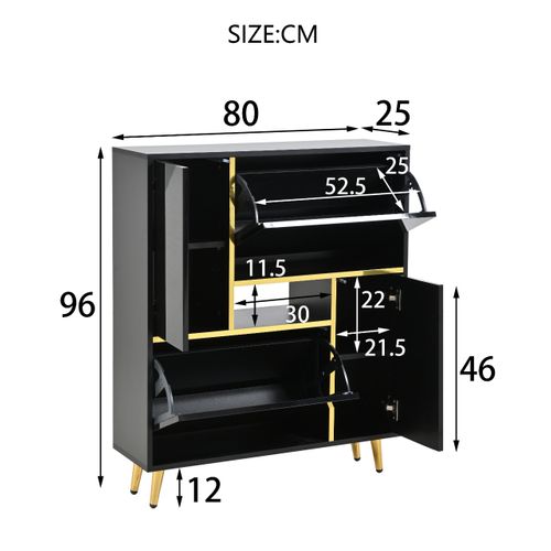 Meuble à Chaussures Moderne Noir Brillant, LED 16 Couleurs, Entrée/salon, Panneaux De Particules