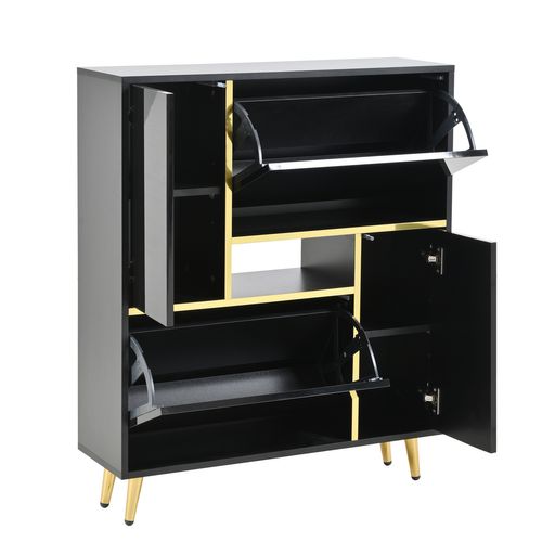 Meuble à Chaussures Moderne Noir Brillant, LED 16 Couleurs, Entrée/salon, Panneaux De Particules