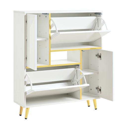 Meuble à Chaussures Moderne Blanc Brillant, LED 16 Couleurs, Entrée/salon, Panneaux De Particules