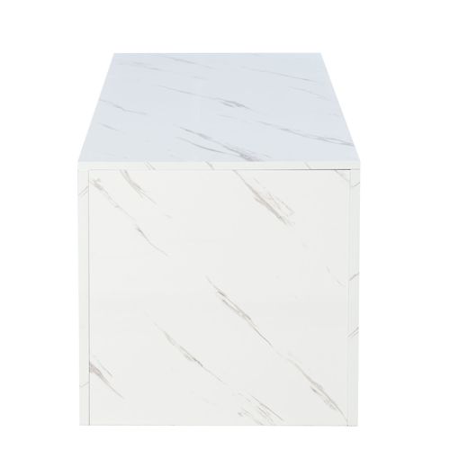 Table Basse LED Rectangulaire, Haut Brillant, Décor Effet Marbre, Espace De Rangement, Blanc
