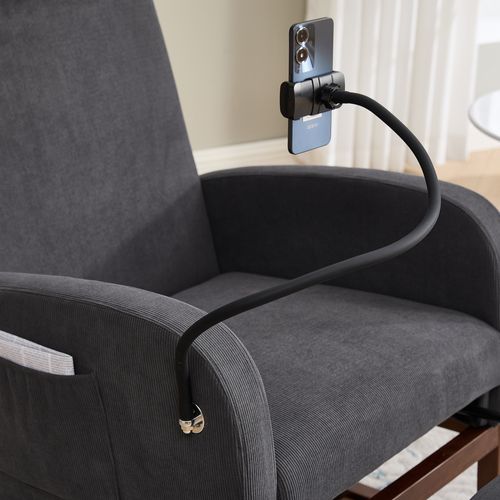 Fauteuil à Bascule Avec Poches Latérales Et Coussin Velours Côtelé, Bois Massif - Gris Foncé