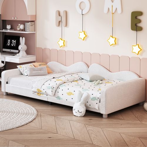 Lit Enfant 90x200 Cm - Lit Simple Rembourré Avec Cadre Canapé-lit - Mdf + Velours - Blanc